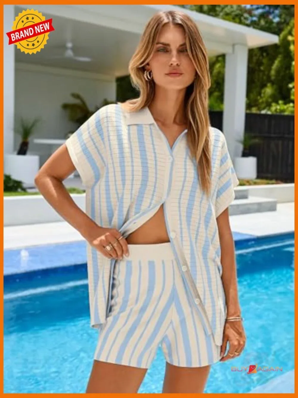 Women's 2 Piece Shorts Set Striped Knit Crop Top & Shorts Matching Outfit